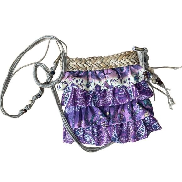 Sun n’ Sand Layered Ruffle Purple Floral & Paisley Mini Boho Crossbody Bag - Picture 3 of 16